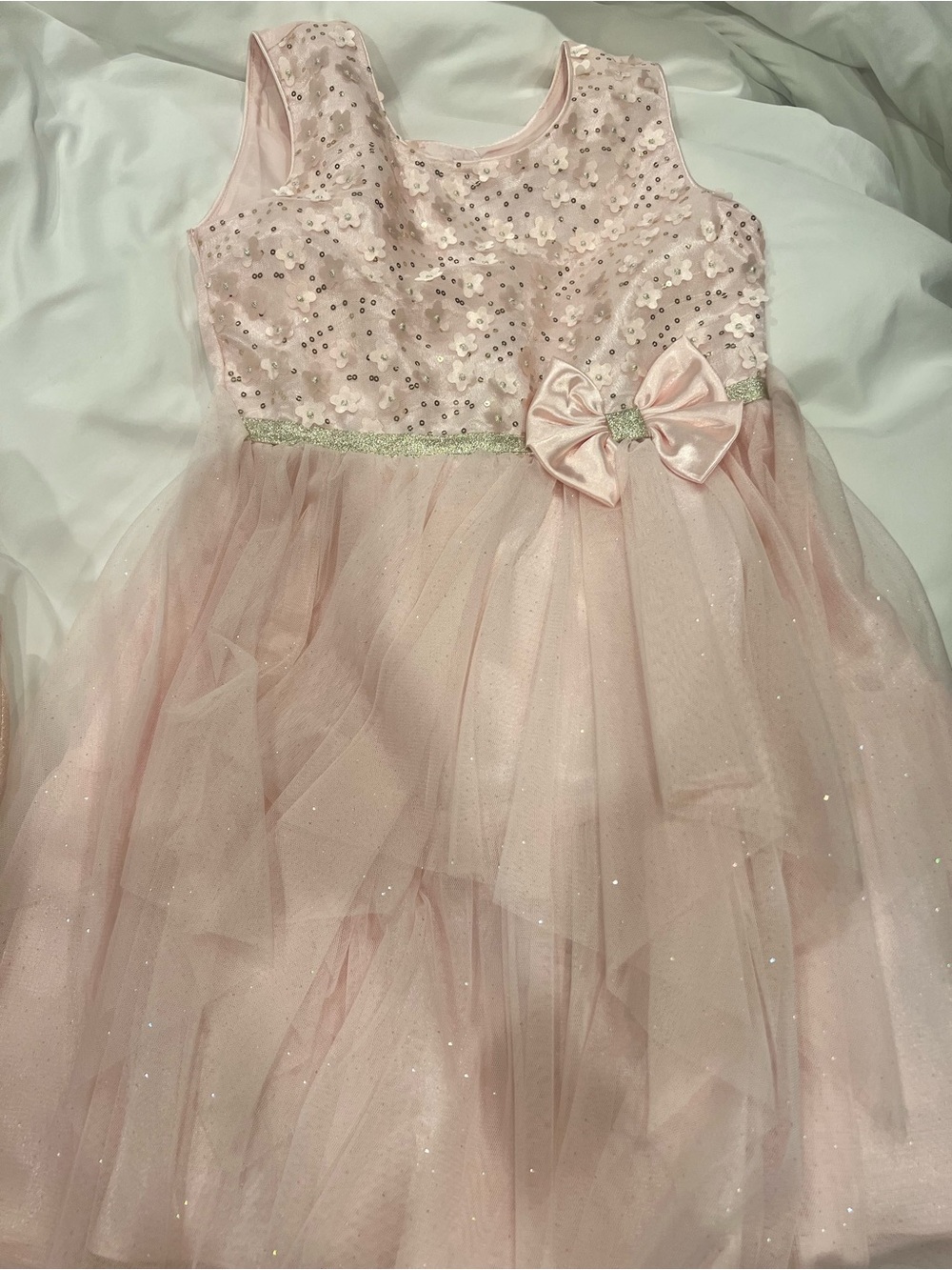 Jona Michelle Light Pink Sequin Tulle Dress with Satin Bow